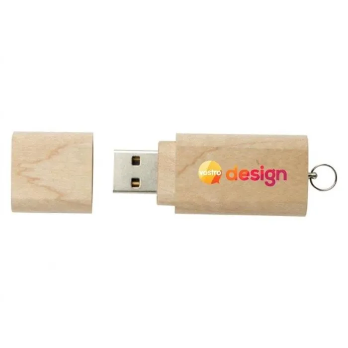 Chiavetta USB 3.0 personalizzata in legno da 16 GB con portachiavi