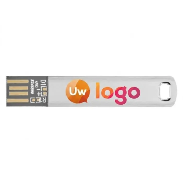 Vlakke USB 2.0-stick van metaal, personaliseerbaar