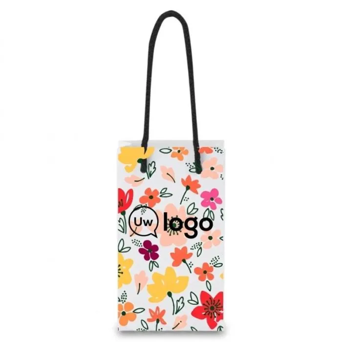 Papieren tas van 170 g/m² met plastic handvatten, klein model met reclameopdruk