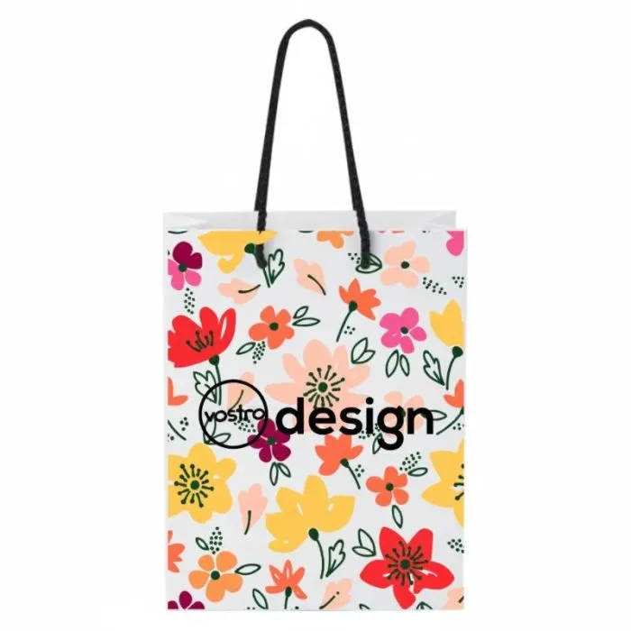 Borsa di carta da 170 g/m² con manici in plastica, di medie dimensioni, per scopi pubblicitari