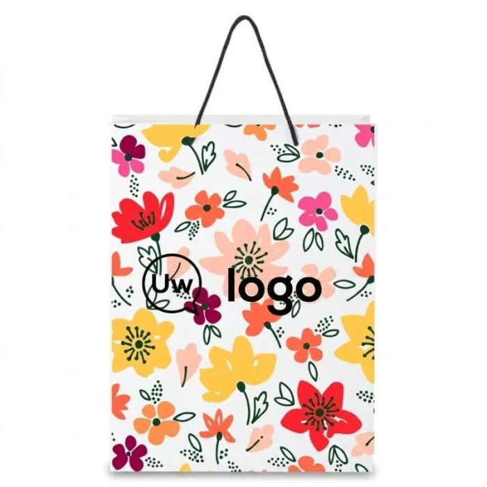 Handgemaakte papieren tas van 170 g/m² met plastic handvatten, met reclameopdruk, XL