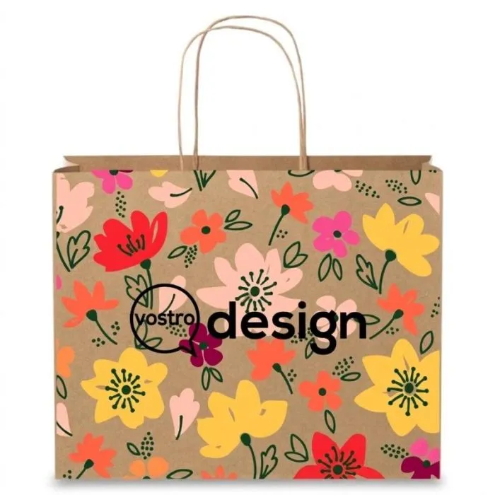 Borsa in carta Kraft da 120 g/m² con manici intrecciati, riciclabile al 100% e personalizzabile