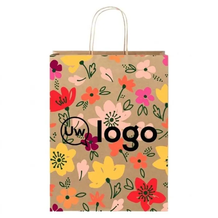Kraftpapieren tas van 120 g/m² met XXL-gedraaide handvatten voor reclamedoeleinden