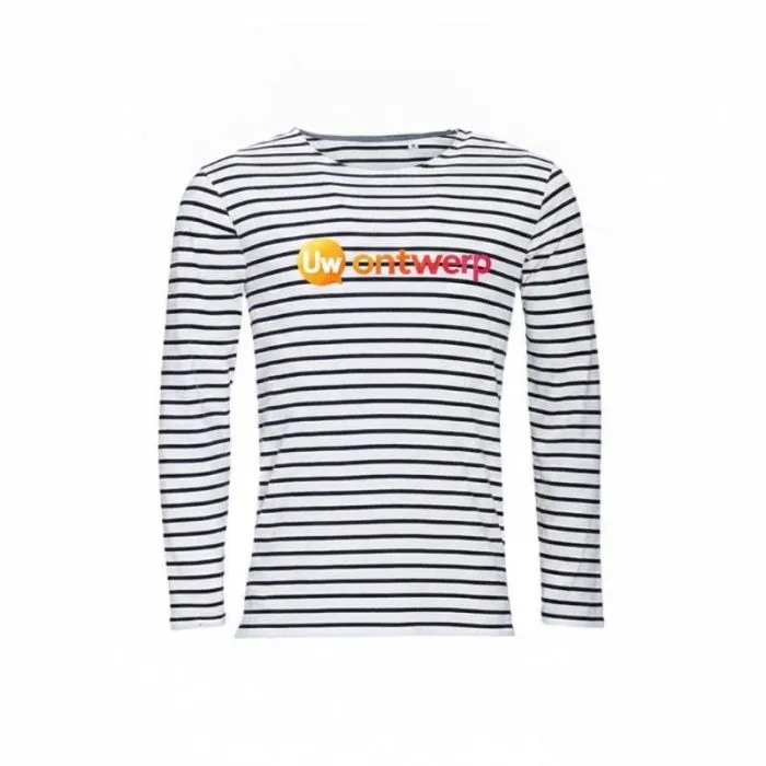 Gepersonaliseerd gestreept heren-T-shirt met lange mouwen, kleur: MARINE