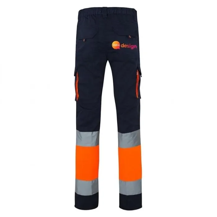 Pantaloni elasticizzati bicolori personalizzati, con tasche multiple e strisce riflettenti