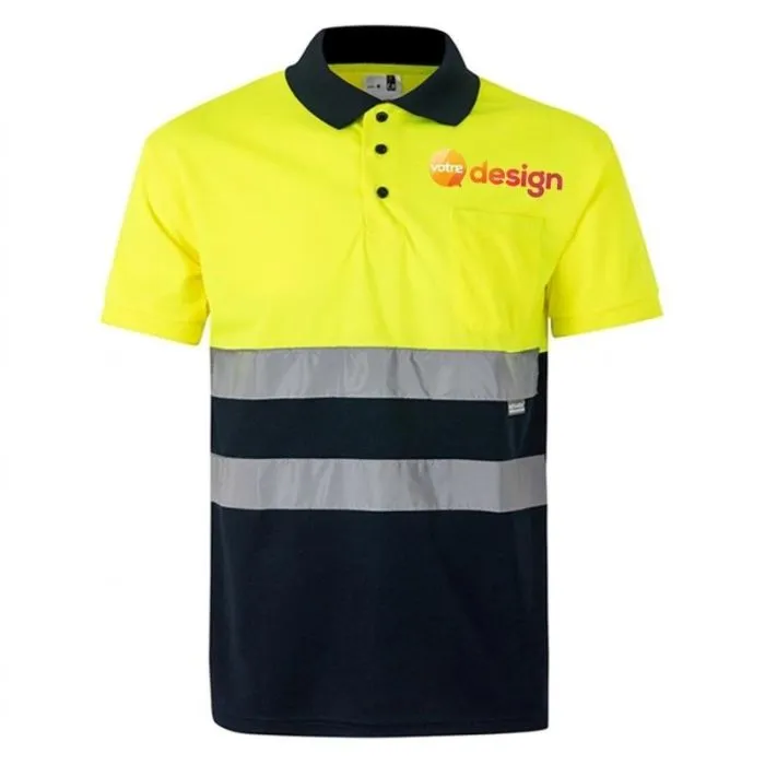 Polo personalizzata bicolore a maniche corte ad alta visibilità con taschino sul petto