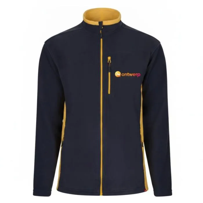 Tweekleurig, gepersonaliseerd fleecejack van microvezel met vijf zakken en contrasterende details