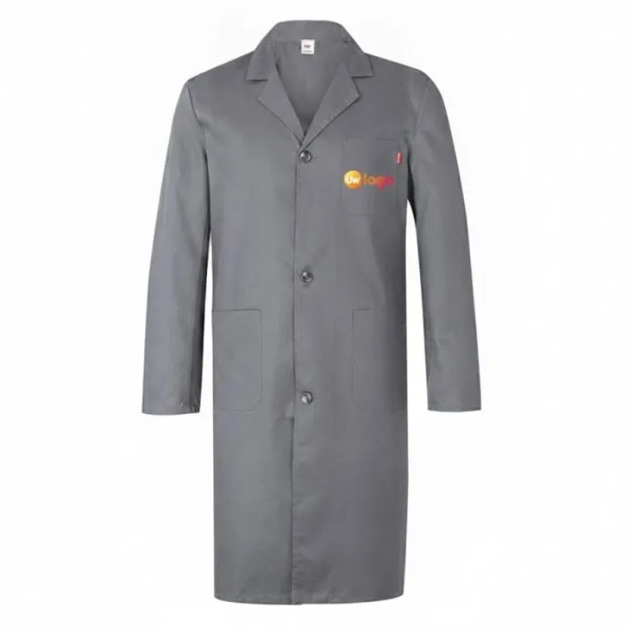 Op maat gemaakte blouse van twill met knoopjes aan de riem aan de achterkant en drie zakken