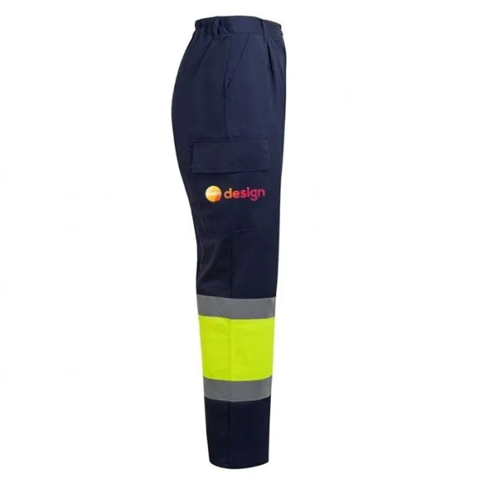 Pantaloni personalizzati bicolori in twill con strisce riflettenti e tasche