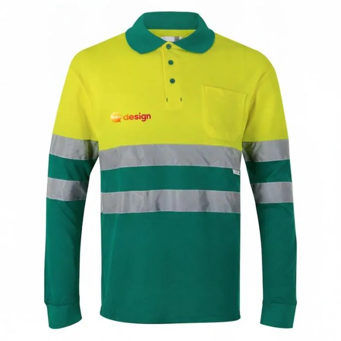 Polo bicolore in piqué (150 g/m²) a maniche lunghe personalizzabile