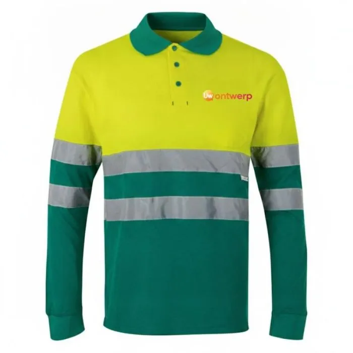 Personaliseerbare tweekleurige polo van piqué (150 g/m²) met lange mouwen – grote maten