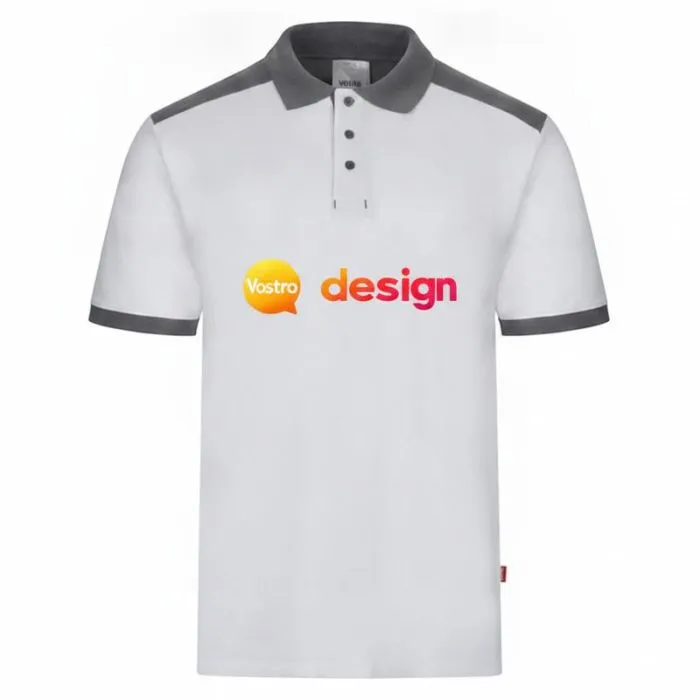 Polo personalizzata in piqué elasticizzato bicolore con bottoni a contrasto e maniche corte