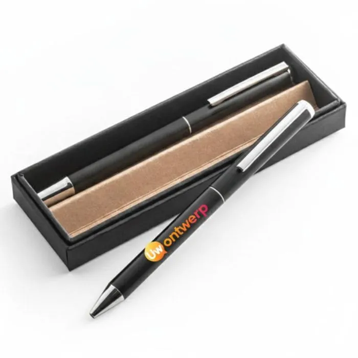 Gepersonaliseerde pennen set: rollerpen en balpen van aluminium