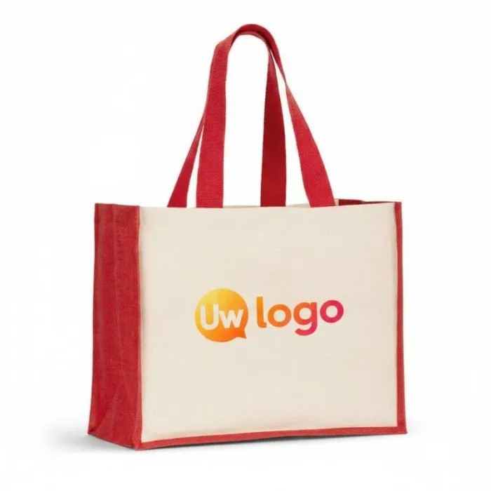 Boodschappentas van dik canvas en gekleurd jute - HELSINQUE COLOUR