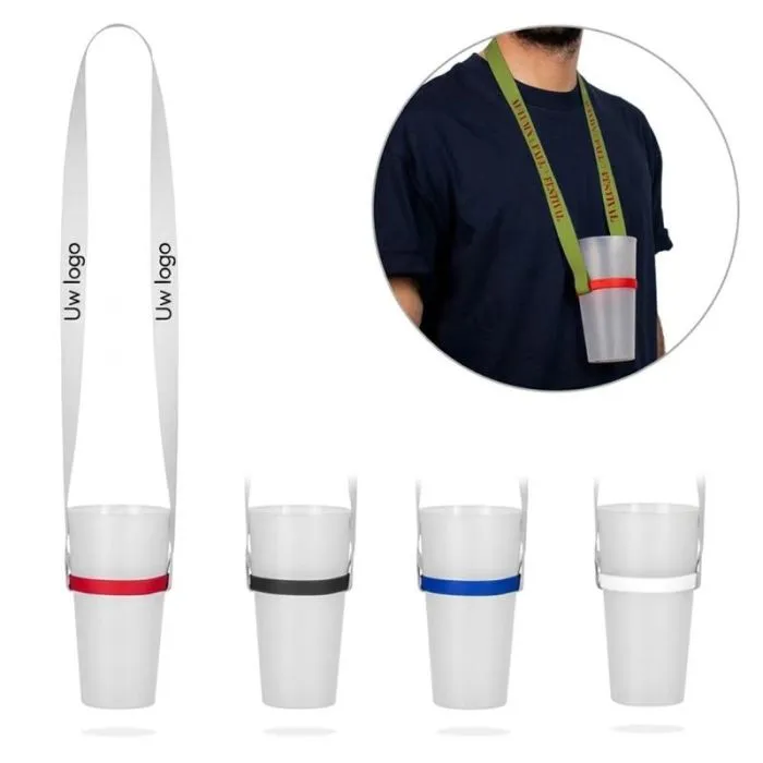Personaliseerbare lanyard van gerecycled rPET-polyester met siliconen bekerhouder – ROTHERHAM