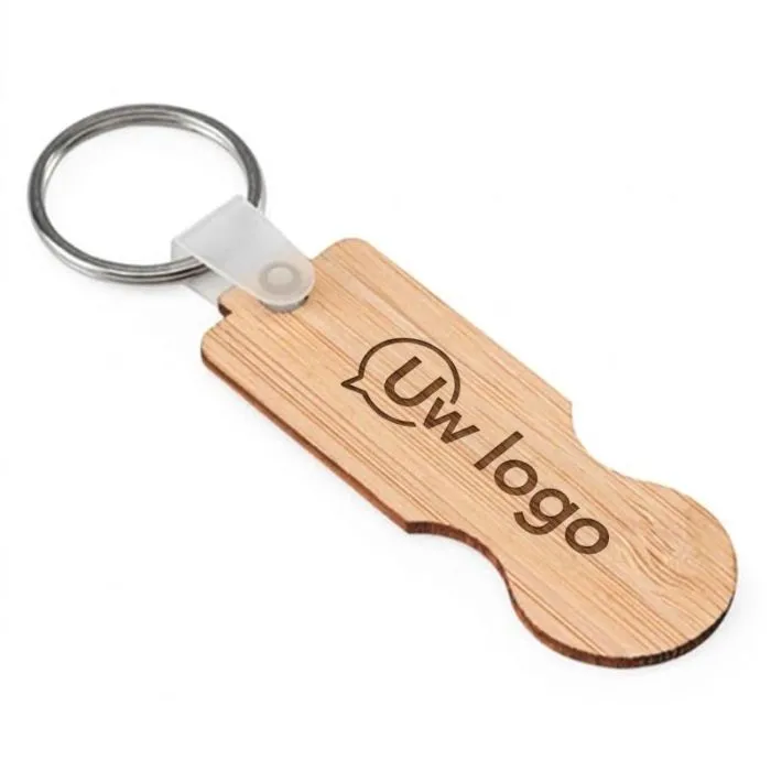 Personaliseerbare bamboe-sleutelhanger met muntje – SHOPZ