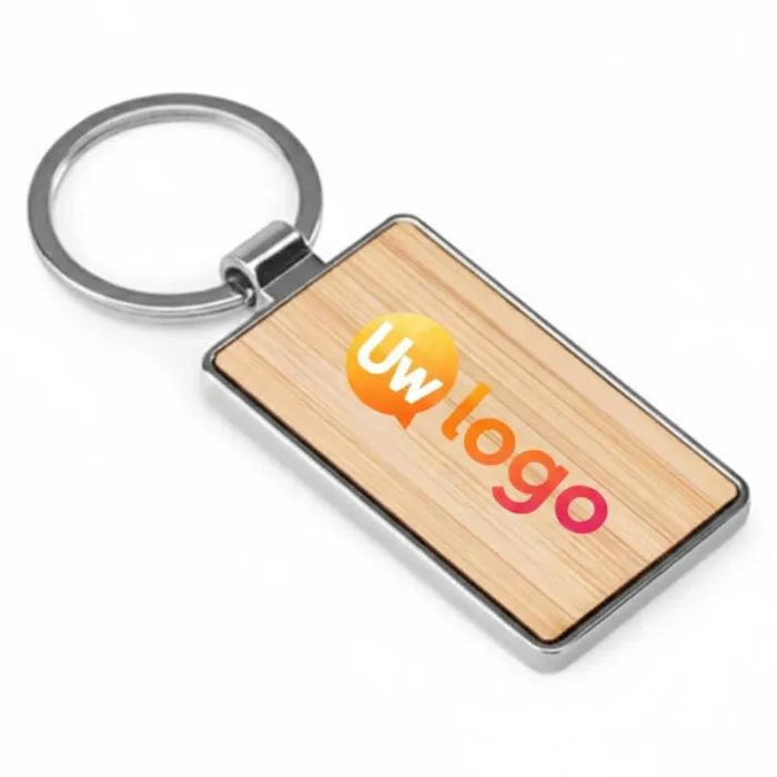Rechthoekige sleutelhanger van zink en bamboe, personaliseerbaar – GASTON RECTANGULAR