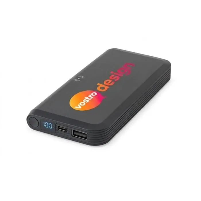 Powerbank personalizzato da 10.000 mAh in ABS riciclato con ricarica wireless - BECKER 10