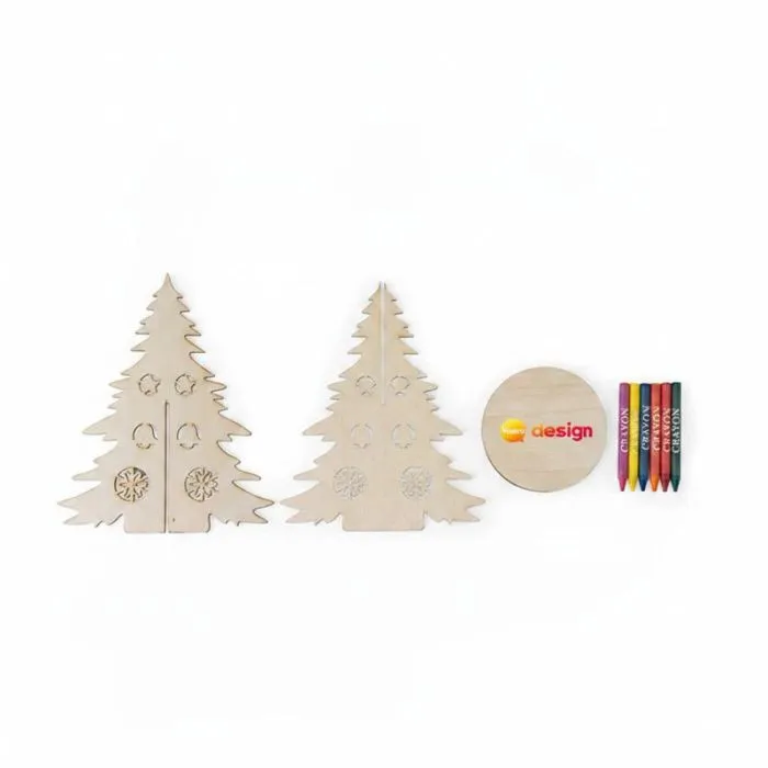 Albero di Natale pubblicitario in legno pieghevole da colorare con le matite – PINERY