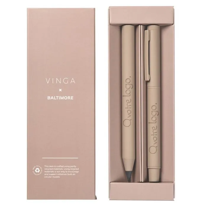 Parure de stylos personnalisés en acier inoxydable recyclé RCS