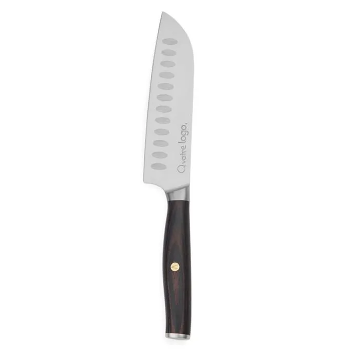 Couteau Santoku personnalisé en acier inoxydable recyclé avec manche en bois de pakka