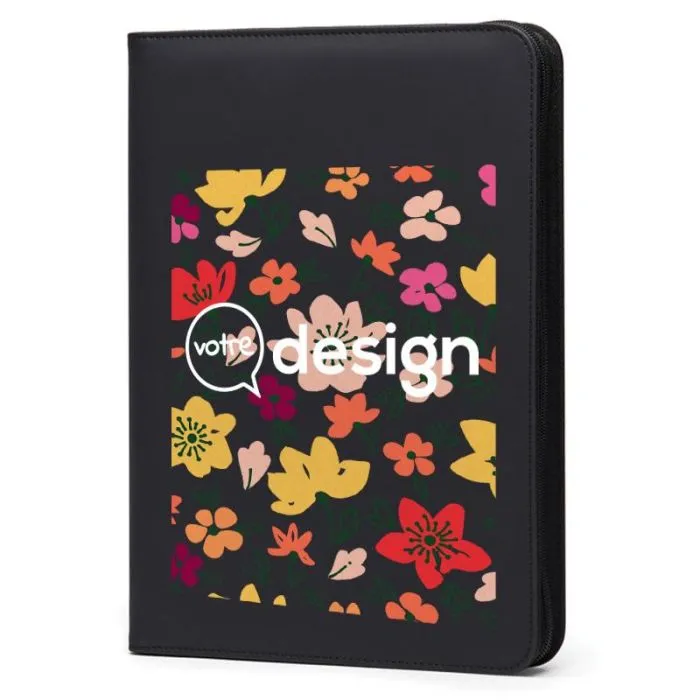 Porte-documents A4 personnalisé en polyester recyclé et PU mat avec bloc-notes