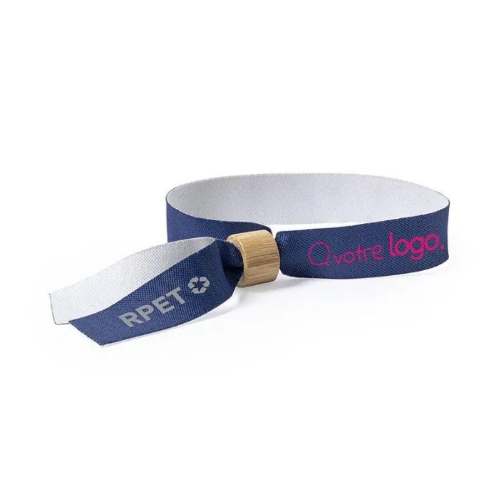 Bracelet événementiel RPET avec régleur bambou personnalisable