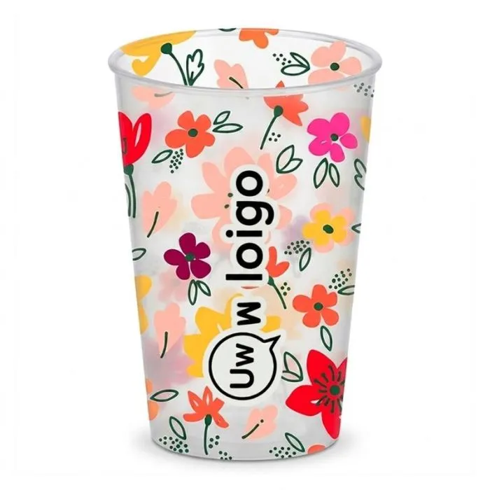Doorzichtige herbruikbare beker van 50/60 cl met omgeslagen rand, personaliseerbaar