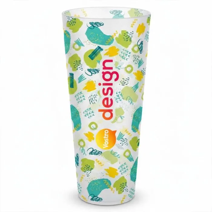 Bicchiere riutilizzabile traslucido da 50/60 cl, formato pinta, personalizzabile