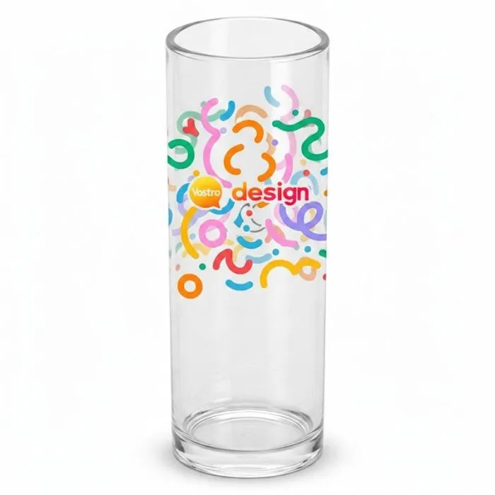 Bicchiere a forma di tubo in plastica SMMA trasparente da 22 cl, personalizzabile