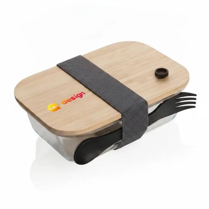 Contenitore per bento in vetro con coperchio in bambù