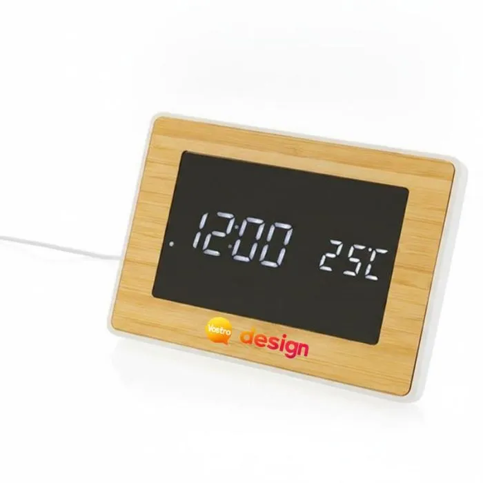 Stazione meteorologica pubblicitaria a LED in bambù FSC® e plastica RCS Utah