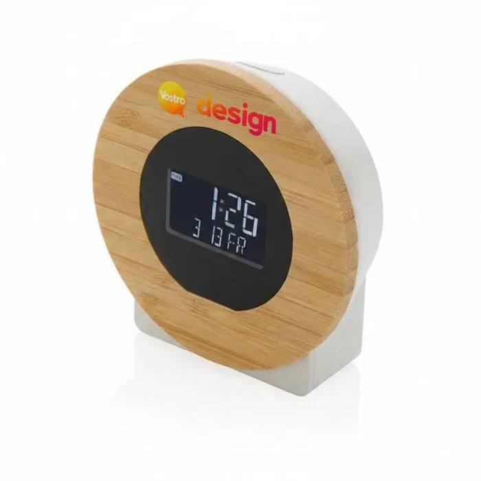 Orologio da scrivania promozionale in bambù FSC® e plastica riciclata RCS Utah