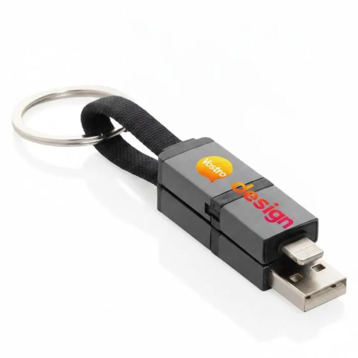 Cavo portachiavi 4 in 1 personalizzato con ricarica rapida, realizzato in TPE riciclato con anello