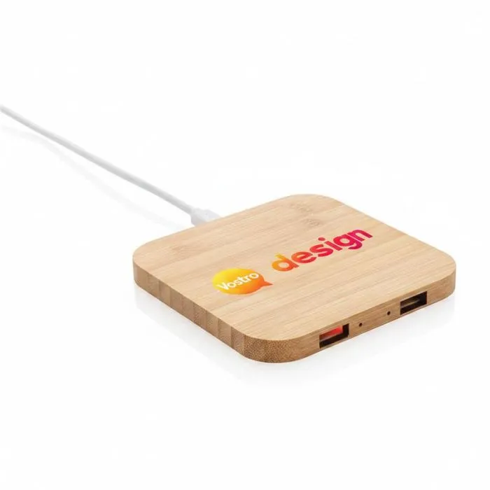 Caricabatterie wireless da 5 W e USB in bambù FSC personalizzato