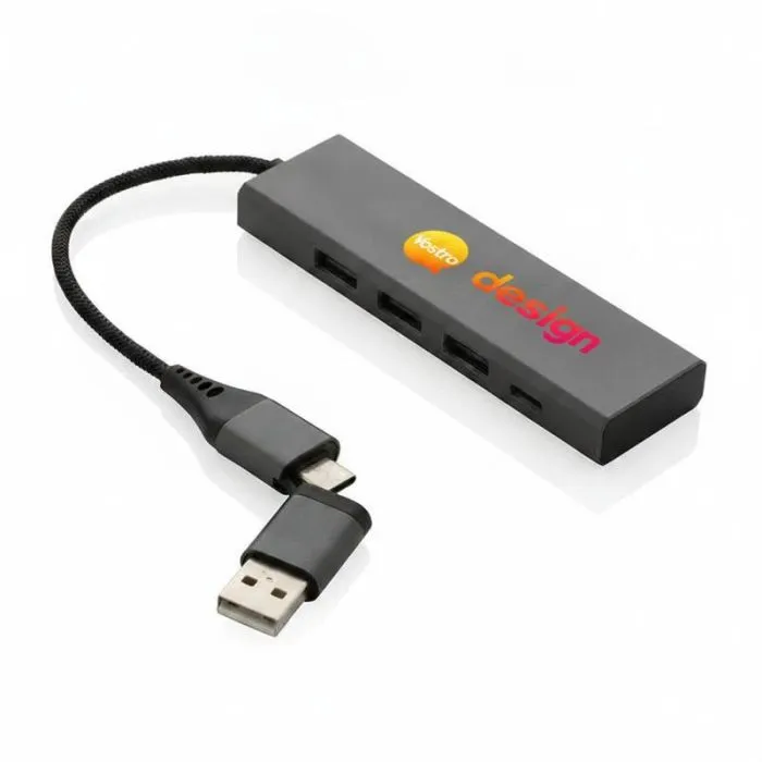 Hub con 3 porte USB personalizzato in alluminio riciclato RCS Terra