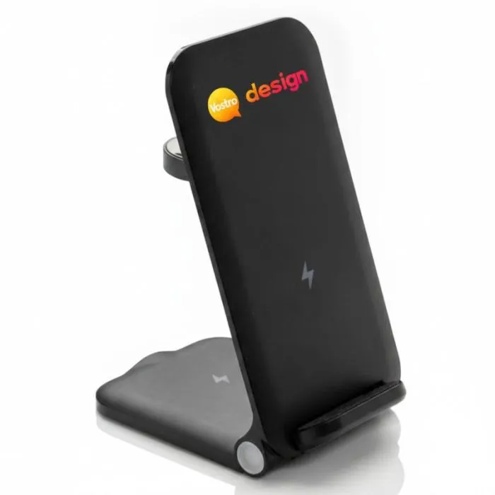 Caricabatterie wireless 3-in-1 personalizzato in ABS riciclato con cavo in TPE riciclato