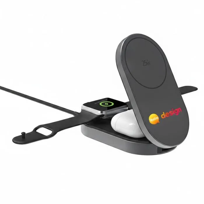 Caricabatterie wireless pieghevole 25 W 3-in-1 in ABS riciclato personalizzabile - Quantum