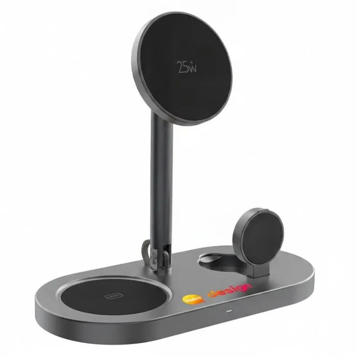 Caricabatterie magnetico da 25 W da scrivania 3 in 1 in ABS riciclato, personalizzabile - Quantum