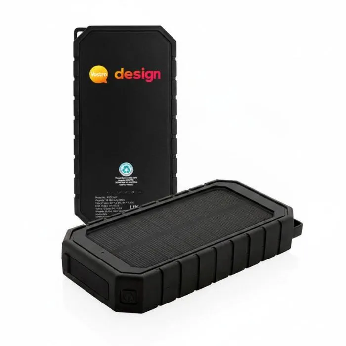 Powerbank solare personalizzato da 10.000 mAh e 10 W in plastica riciclata RCS