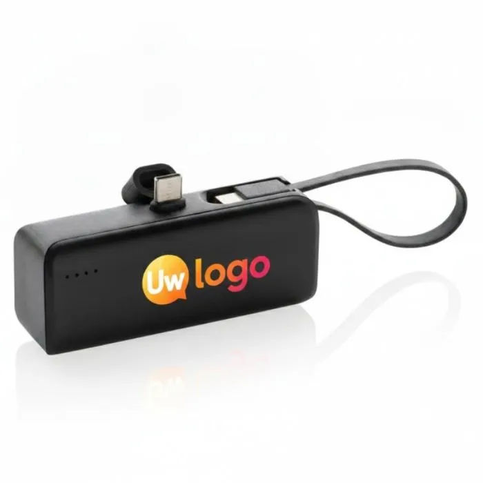 Op maat gemaakte noodbatterij van gerecycled ABS en TPE met USB-C-aansluiting