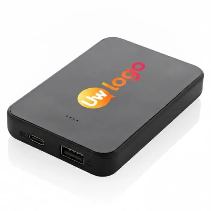 Op maat gemaakte noodbatterij van 5000 mAh van gerecycled ABS met USB-A- en USB-C-poorten