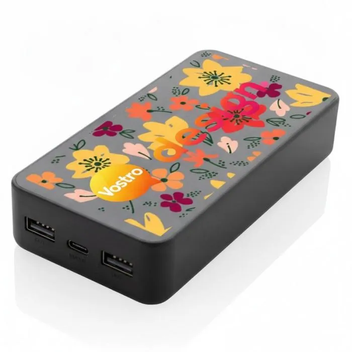 Power bank personalizzato da 20000mAh in plastica ABS riciclata RCS