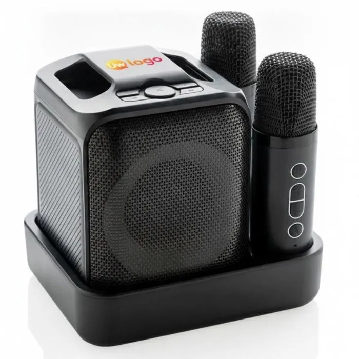 Gepersonaliseerde karaokeset met 2 microfoons en een luidspreker van 5 W, gemaakt van gerecycled ABS