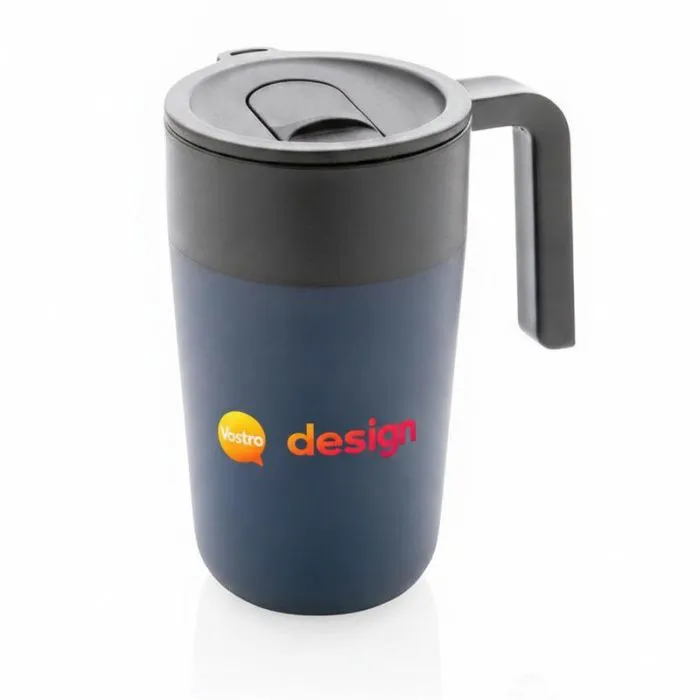 Tazza promozionale in acciaio inossidabile e PP riciclato certificato GRS con manico, 480 ml