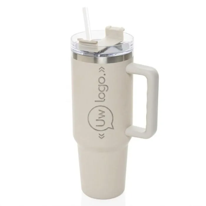 Gepersonaliseerde Peakflow-beker 1200 ml van gerecycled roestvrij staal met rietje