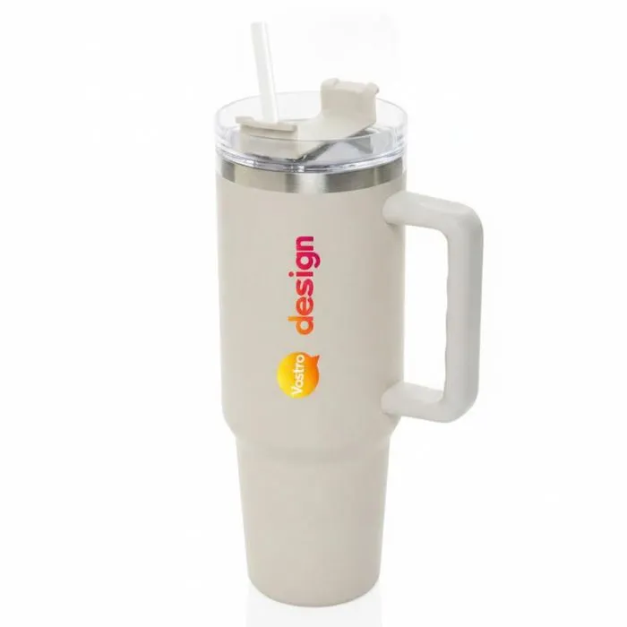 Tazza personalizzata Peakflow da 1200 ml in acciaio inossidabile riciclato con cannuccia in acciaio