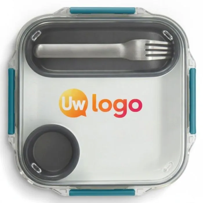Gepersonaliseerde Original-lunchbox van Black+Blum met vork en sauspotje