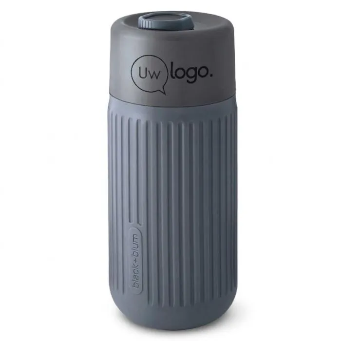 Reisbeker van 340 ml, van glas met personaliseerbare siliconen hoes - Black+Blum