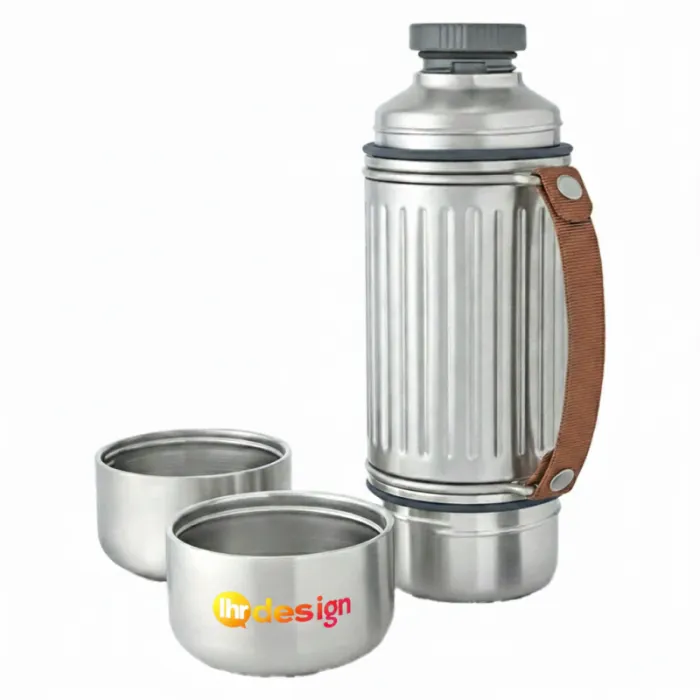 Wasserflasche 1L Edelstahl dicht Ausgießer und 2 Becher personalisierbar - Explorer Duo
